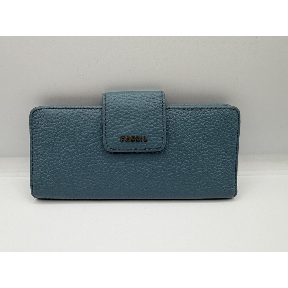 Fossil - Pale Blue Leather Zip Clutch Wristlet Wallet